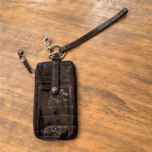 Brighton patent leather croc-embossed keychain wallet black